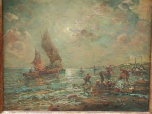 Zampogna Giacomo Napoli 1899- 1965 Marina o laguna Firmato Vannini suo  pseudonimo  cm.57 x 44 olio su tela